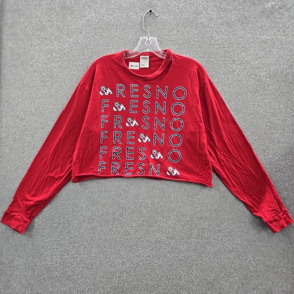 Fresno State Bulldogs Women Shirt M Red Crop Victoria's Secret Pink Long Sleeve
